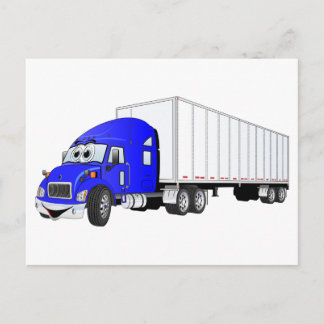 Semi Truck Blauwe Witte Aanhangwagen Cartoon Briefkaart