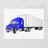 Semi Truck Blauwe Witte Aanhangwagen Cartoon Briefkaart (Voorkant)