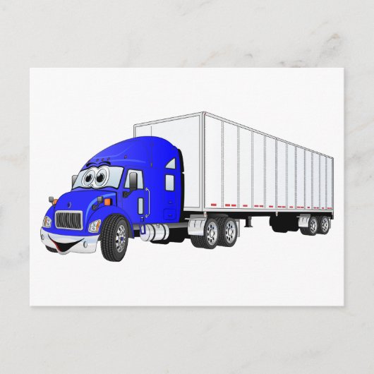 Semi Truck Blauwe Witte Aanhangwagen Cartoon Briefkaart (Voorkant)