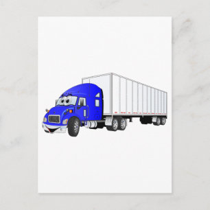 Semi Truck Blue White Trailer Cartoon Briefkaart