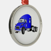 Semi Truck Cab Blauw Metalen Ornament (Rechts)
