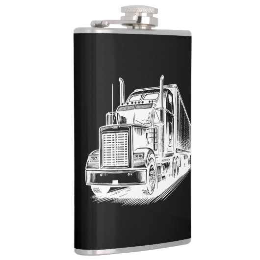 Semi Truck diesel Trucking Art inkt tekening Heupfles (Rechts)