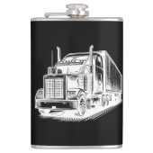 Semi Truck diesel Trucking Art inkt tekening Heupfles (Voorkant)