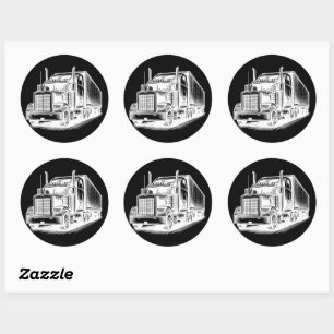 Semi Truck diesel Trucking Art inkt tekening Ronde Sticker