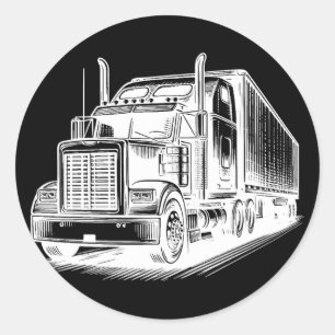Semi Truck diesel Trucking Art inkt tekening Ronde Sticker