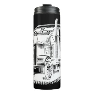 Semi Truck diesel Trucking Art inkt tekening Thermosbeker