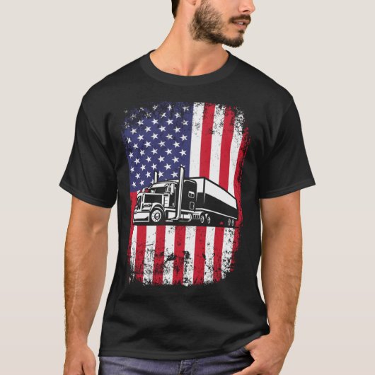 Semi Truck Driver 18 Wheeler Trucker USA American  T-shirt (Voorkant)