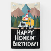Semi Truck Gelukkig Verjaardagsfeestje Grappig Ver Spandoek (Verticaal)