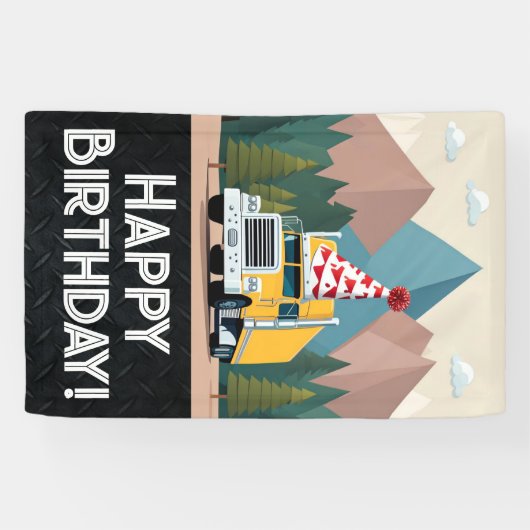 Semi Truck Gelukkig Verjaardagsfeestje Koel Vervoe Spandoek (Horizontaal)