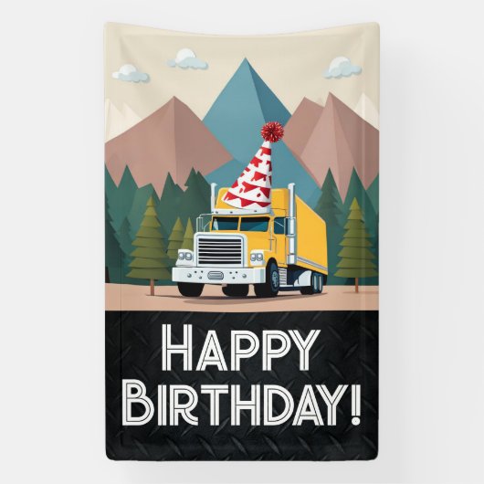 Semi Truck Gelukkig Verjaardagsfeestje Koel Vervoe Spandoek (Verticaal)