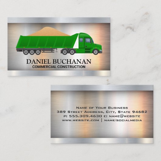 Semi Truck Hauling Material | Metaal Visitekaartje (Voorkant / Achterkant)