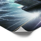 Semi Truck In Een Levendig Lightning Storm Poster (Hoek)