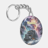 Semi Truck In Een Levendig Lightning Storm Sleutelhanger (Voorkant Links)
