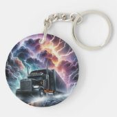 Semi Truck In Een Levendig Lightning Storm Sleutelhanger (Achterkant)