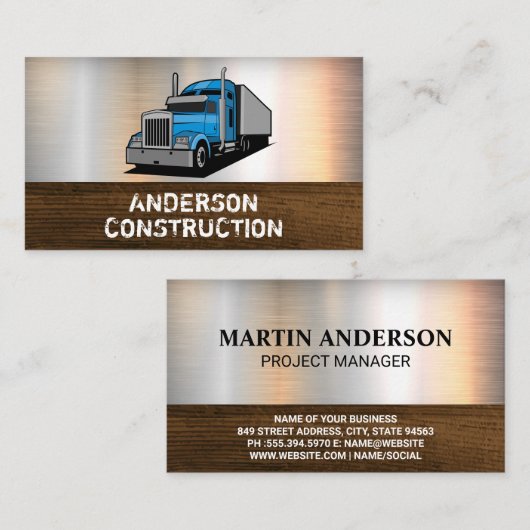 Semi Truck Logo | Metaalhout Visitekaartje (Voorkant / Achterkant)