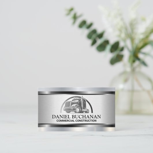 Semi Truck Metal Logo | Metaalborstel Visitekaartje (Staand voorkant)