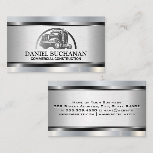 Semi Truck Metal Logo | Metaalborstel Visitekaartje (Voorkant / Achterkant)