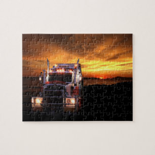 Semi Truck op Sunset Legpuzzel