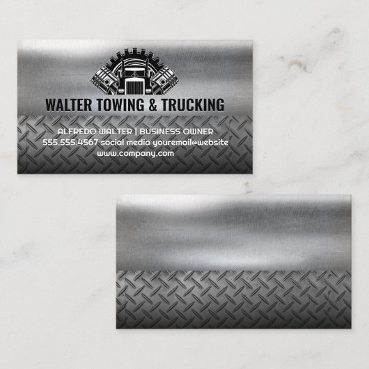 Semi Truck Pistons | Industrieel staal Metallic Visitekaartje (Voorkant / Achterkant)