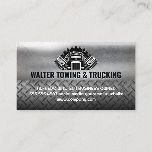 Semi Truck Pistons | Industrieel staal Metallic Visitekaartje (Voorkant)