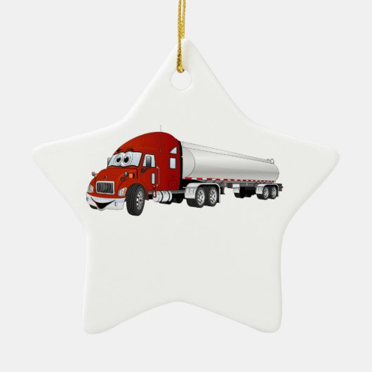 Semi Truck Red Silver Tanker Trailer Cartoon Keramisch Ornament (Voorkant)