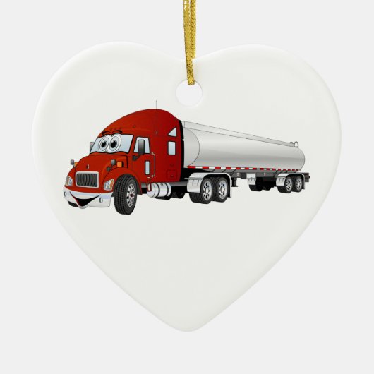 Semi Truck Red Silver Tanker Trailer Cartoon Keramisch Ornament (Voorkant)