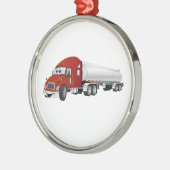 Semi Truck Red Silver Tanker Trailer Cartoon Metalen Ornament (Links)