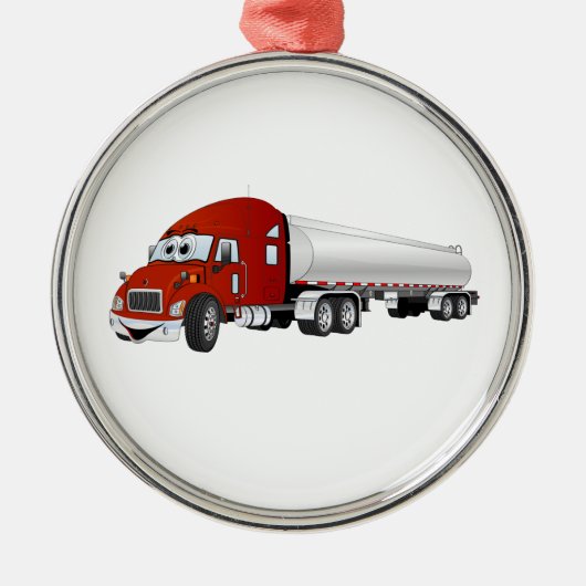 Semi Truck Red Silver Tanker Trailer Cartoon Metalen Ornament (Voorkant)