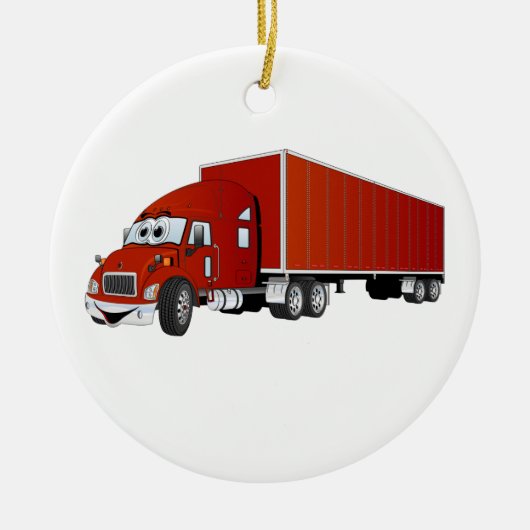 Semi Truck Red Trailer Cartoon Keramisch Ornament (Voorkant)