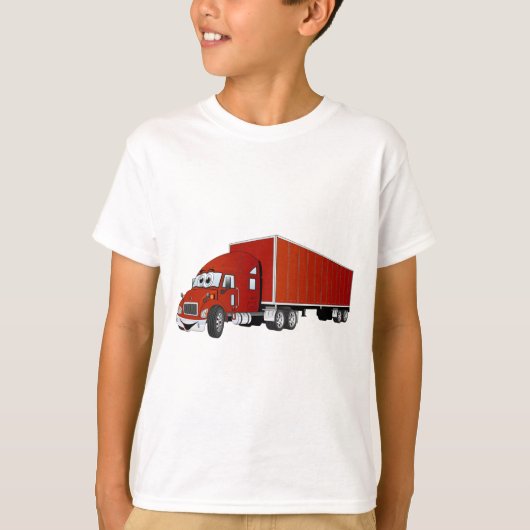Semi Truck Red Trailer Cartoon T-shirt (Voorkant)