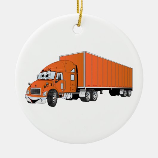 Semi Truck Sinaasappel Trailer Cartoon Keramisch Ornament (Voorkant)