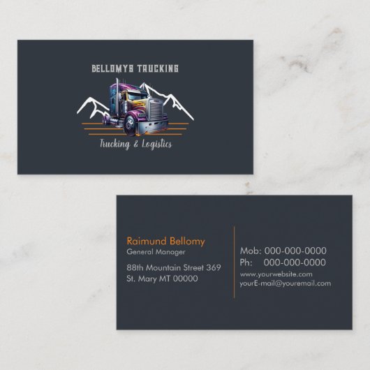 Semi Truck Trucking en Logistiek Visitekaartje (Voorkant / Achterkant)