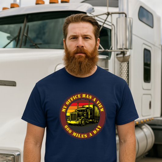 Semi Truck Trucking Over Retro Sunset Template T-shirt