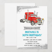 Semi truck verjaardagsfeestje uitnodiging (Voorkant / Achterkant)
