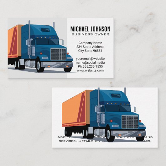 Semi Truck | Vervoer Visitekaartje (Voorkant / Achterkant)