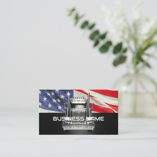 Semi Truck Veteraan Trucking Amerikaanse vlag Visitekaartje (Staand voorkant)