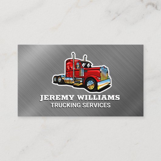 semi-vrachtwagen | metallische achtergrond visitekaartje (Voorkant)