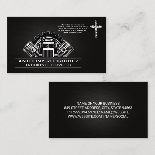 Semi Vrachtwagen Tandwielen en Zuigers | Kruis Visitekaartje (Voorkant / Achterkant)