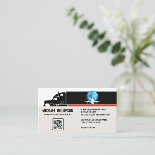 semi-vrachtwagen | Wereldbol | Verzending Visitekaartje (Staand voorkant)