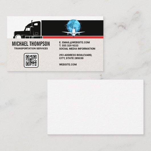 semi-vrachtwagen | Wereldbol | Verzending Visitekaartje (Voorkant / Achterkant)