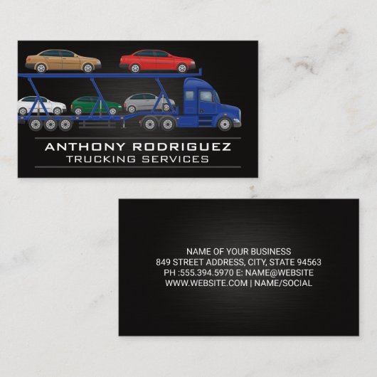 Semi vrachtwagens voor auto's | Transportdiensten Visitekaartje (Voorkant / Achterkant)