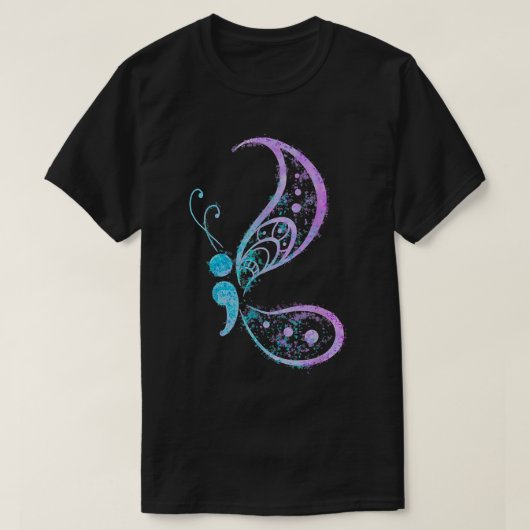 Semicolon Butterfly Mental Health Suicide Awarene T-shirt (Design voorkant)