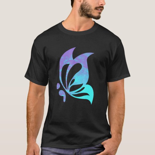 Semicolon Butterfly Mental Suicide Prevention Awar T-shirt (Voorkant)