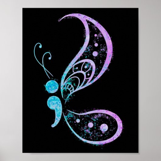 Semicolon Butterfly Semi-colon Tattoo Mental Healt Poster (Voorkant)