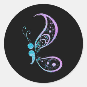 Semicolon Butterfly Semi-colon Tattoo Mental Healt Ronde Sticker