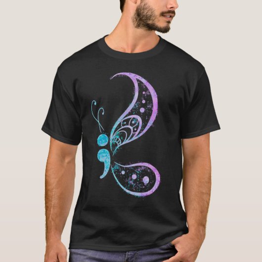 Semicolon Butterfly Semi-colon Tattoo Mental Healt T-shirt (Voorkant)