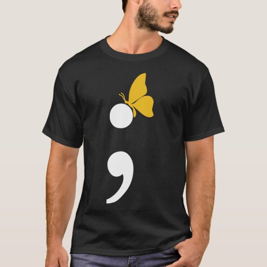 Semicolon Butterfly Zelfmoorddepressie Preventie T-shirt (Voorkant)