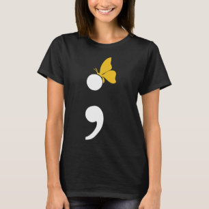 Semicolon Butterfly Zelfmoorddepressie Preventie T-shirt