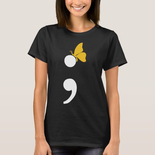 Semicolon Butterfly Zelfmoorddepressie Preventie T-shirt (Voorkant)