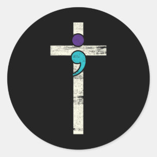 Semicolon Cross Mental Health Awareness kostuum WA Ronde Sticker